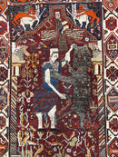Antique Persian Shiraz Pictorial Rug 3.6 x 5, Persian Tribal Rug, Handmade, Lions, Highly Unique Collectible Small Persian Carpet, Maroon, Wool