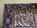 Persian Heriz Rug 8x12 Semi Antique Heriz Carpet, Room Sized Persian Carpet, Geometric Medallion, Wool, Hand Knotted, Red Ivory Dark Blue
