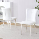 Modern minimalist dining chair, white PU leather curved back and seat cushion, white metal chair legs, suitable for dining room, bedroom, living room. A set of 2 chairs. 008