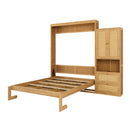 Full Size Solid Wood With Rattan Murphy Bed Cabinet Space-Saving Bed with 1 Side Cabinet Storage Shelf, Perfect for Guest Room, for Bed Room, Guest Room, Home Office, Natural
