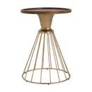 Hollow Edge Retro Art Pine Side Table with Antique Gold and Natural Color, Iron and Pine Construction, 18-Inch Diameter
