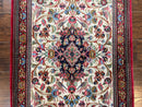 Wonderful Persian Qum Runner Rug 2.8 x 10 ft, Floral Medallions with Bird Motifs, Hand Knotted Wool Fine Oriental 10ft Hallway Runner, Cream Red