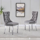 Elegant Grey Velvet Dining Chairs with Silver Mirrored Finish Legs - Set of 2, 19.7'L x 24'D x 36.2'H, Luxurious Dining Room Addition