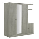 4-Door Wardrobe with Shelves, Drawers, and Full-Length Mirror, Gray