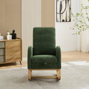 25.4'W Green Boucle High Back Glider Rocking Chair with Retractable Footrest and Rubber Wood Legs for Nursery and Living Room