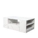 Modern Coffee Tables for Living Room, LED Coffee Table, Storage Coffee Table, Small Coffee Table, Wood Center Table with 2 Drawers and Open Side Shelf