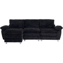 Modern Deep 3-Seat Sofa Couch with Ottoman, Polyester Sofa Sleeper Comfy Upholstered Furniture for Living Room, Apartment, Studio, Office,Dark Black
