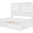 Full Size Wooden Daybed With Twin Size Trundle, and All-in-One Cabinet and Shelf, White