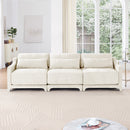 Elegant Three-Seater Sofa with Lumbar Pillow, Chenille Upholstery, Wooden Base, Ergonomic Design, Beige