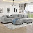 Modern Sectional Sofa with Storage Ottoman, L-Shape Couch with 2 Pillows and Cup Holders, Gray Velvet, 105 inch