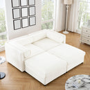 Stylish White Chenille 2-Seater Sofa with Ottoman Storage, Cylindrical Backrest and Armrests, Modern Fabric Loveseat