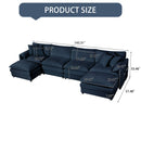 Modular Sectional Sofa, Oversized Deep Seat U Shaped Couch Set, 4-Seater Comfy Cloud Couches with Movable Ottomans, Chenille, Blue