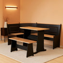 Black Pecan Five Seat Dining Set With Storage Benches