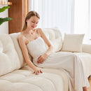 Elegant Textured Chenille 3 Seater Sofa Set with Ottoman and Throw Pillows in Sturdy Solid Wood Frame, White