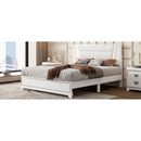 Queen Size PU Upholstered Bed, Headboard with LED Light Strips and Sparkling Shiny Decoration, No Box Spring Required, White