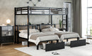 Full XL Over Twin & Twin Triple Bunk Bed with Drawers, Multi-functional Metal Frame Bed, Bed Head with Shelving & USB, Black