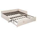 Full Size Upholstered L-Shaped Upholstered Daybed with Twin
Size Pop Up Trundle, Beige