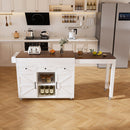 Modern Kitchen Island with Extendable Dining Table & Power Outlet, White MDF, 74.8'