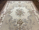 Aubusson Needlepoint Rug 9x12, VIntage Handmade Wool Beige Floral European Elegant Rug 9 x 12, Floral Roses