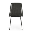 Outdoor Dining Chairs Set of 2, Rattan Backrest and Cushions, Iron Frame, Dark Brown