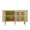 TREXM Farmhouse Sideboard Cabinet with Storage, Wood Buffet Cabinet with Glass Doors and Adjustable Shelves for Kitchen, Dining Room and Living Room (Natural)