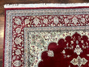 Pak Persian Rug 9x12, Handmade Vintage Traditional Wool Carpet, Floral Medallion, Dark Red Ivory/Cream, Fine 250 KPSI