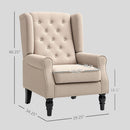 Beige Midcentury Button Tufted Wingback Upholstered Armchair