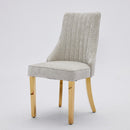 Rayon Cloth Flocking Chenille Dining Chairs Channel Kitchen Dinner Chair Comfy  Fabric Upholstered Accent Chair for Dining Room with Golden Stainless Steel Plating Legs,Set of 2 (Beige), SW1647BG