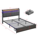 Full Bed Frame, Storage Headboard with Charging Station, Solid and Stable, Noise Free, No Box Spring Needed, Easy Assembly