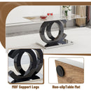 Table and chair set.63*31.5 Inch Pandora Pattern Sintered Stone Dining Table Set,MDF material OC shaped bracket,Paired With 2 Benches,A Choice of Subtle Luxury for Modern Homes.