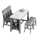 5-piece Counter Height Dining Table Set with Built-in Storage Shelves,Grey(OLD SKU W504S00143)