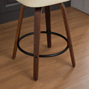 Set of 3 Counter Height Bar Stools - 26 inch Rattan Counter Height Stools with Cane Back, Upholstered Seat, Walnut Craftsmanship, Swivel Counter Stools for Island/Kitchen/Counter/Bar (Walnut /Beige)