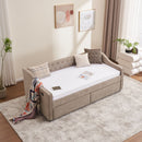 Twin Size Upholstered Daybed with Storage Drawers, Solid Wood Sofábed Bed Frame with Velvet Fabric & Wood Slat Support for Bedroom, Living Room, Office,Light Grey
