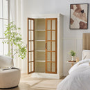 Rustic Style Display Cabinet with Glass Doors for Collectibles - White & Brown, 71.2'' Tall