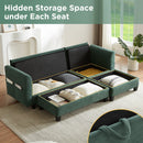 Upholstered Sectional Sofa with Movable Ottoman and Storage in Green Chenille, 83 Inch