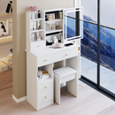 29.2' Small Size Left Drawer Desktop Vanity Table + Cushioned Stool, 2 AC+2 USB Power Station, Hair dryer bracket, Extra Large Touch Control Sliding LED Mirror, Tri-color Switching, Brightness Adjust