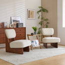 [Set of 2] Modern Beige Lounge Chair with Polyester Upholstery, Sturdy Wood Base With Walnut Finish, Minimalist and Stylish Accent Seating for Living Room, Bedroom, or Office