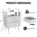 2 Pack Modern Nightstand with Charging Station, Bedside Tables with LED Light and Fabric Drawers