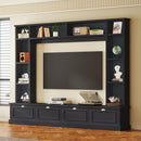 Large Wall Unit Entertainment Center with Bookshelves for TVs Up to 78", Modern TV Console with Cabinets and Open Shelves, 4-in-1 TV Stand with Golden Handles, Black, 104.2"Wx81.2"H