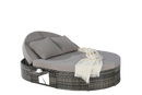 Outdoor Patio Round Daybed, Sun Bed with Adjustable Backrests and Foldable Cup Trays, Reclining Outdoor Lounger Wicker Rattan Patio Daybed with Cushions and Pillows for Backyard Poolside