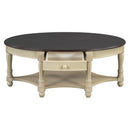 Vintage Oval Coffee Table with Drawer and Storage Shelf, Antique Cocktail Table in 45', French Country Accent Table for Living Room,Beige and Espresso