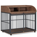 GO 44'' Heavy Duty Large Dog Crate Furniture for Large Medium Dog with Lockable Wheels, Wooden Dog Crate Dog Kennel, End Table Crate with Double layer storage, Brown