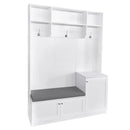 ON-TREND Elegant Design Hall Tree with Comfort and Storage Solutions, Functional Hallway Shoe Cabinet with Bench&Cushion, Modern Coat Rack with Hooks for Entryways, White (OLD SKU: SD000026AAK)