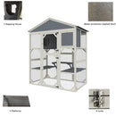 Gray Wooden Catio Outdoor Cat house Enclosure with Waterproof Top, 3 Platforms & 2 Napping House Small Pet Animal Cage