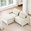 Elegant Two-Seater Sofa with Ottoman, Lumbar Pillows, Ergonomic Design, Beige Chenille, Wood Frame