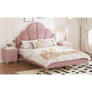 3 Pieces Bedroom Sets, Queen Size Modern Velvet Upholstered Bed Frame with  Petal Shape Headboard, 3 Drawers Nightstands, Pink