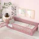 Twin size Floor Platform Bed with Fence and Door ,Pink