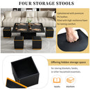 [Video Provided] U-Can Lift-Top Coffee Table with 4 Storage Stools, Modern Space Saving Center Table with Foldable Top, Multi-Functional Adjustable Coffee Table for Living Room
