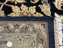 Indo Persian Rug 8x10, Black and Green, Wool, Handmade, Traditional, Floral Allover, Vintage