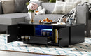 U-Can Modern High Glossy Rectangle Coffee Table, Stylish Center Table with Storage Space, Accent Furniture with 16 Color LED Lights for Living Room